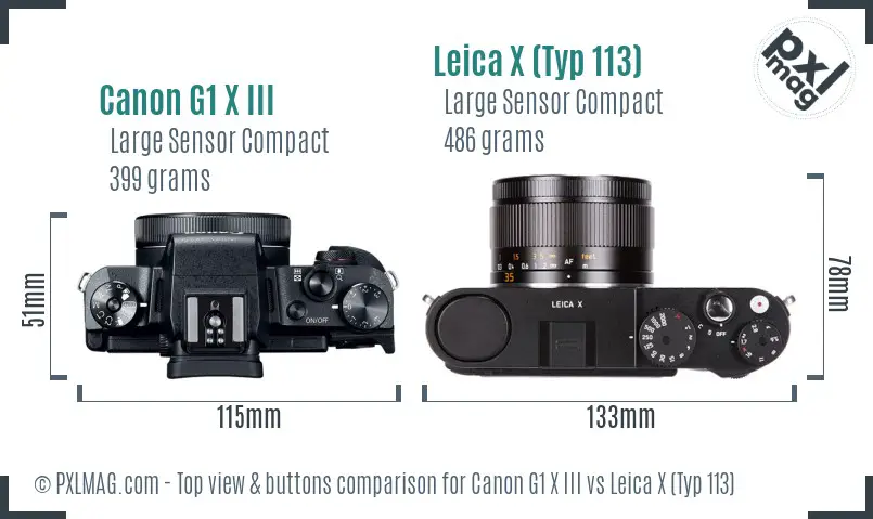 Canon G1 X III vs Leica X (Typ 113) top view buttons comparison