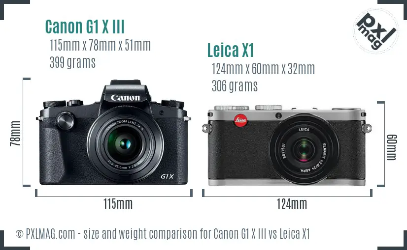 Canon G1 X III vs Leica X1 size comparison