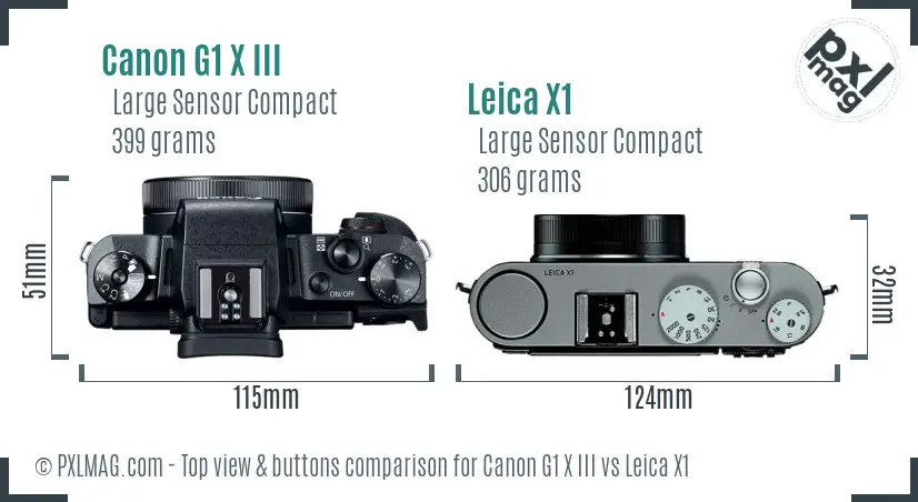 Canon G1 X III vs Leica X1 top view buttons comparison