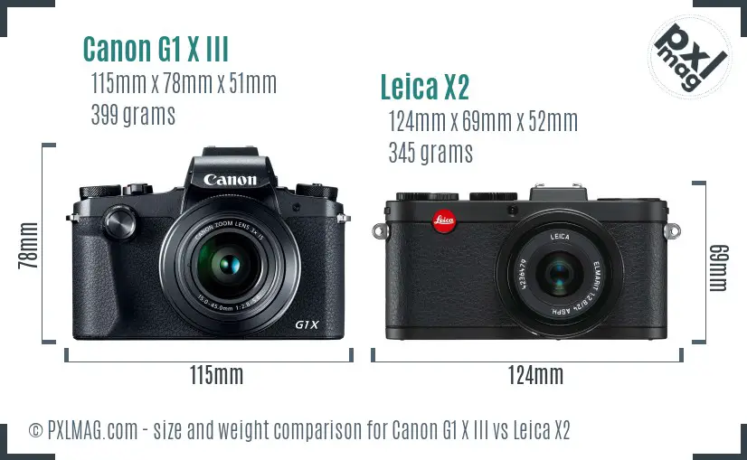 Canon G1 X III vs Leica X2 size comparison