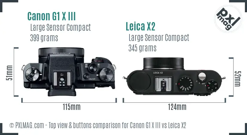 Canon G1 X III vs Leica X2 top view buttons comparison