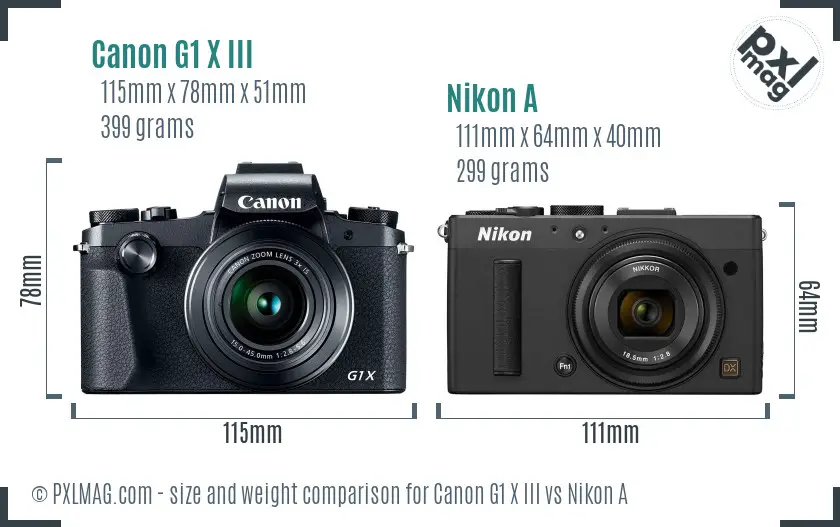 Canon G1 X III vs Nikon A size comparison
