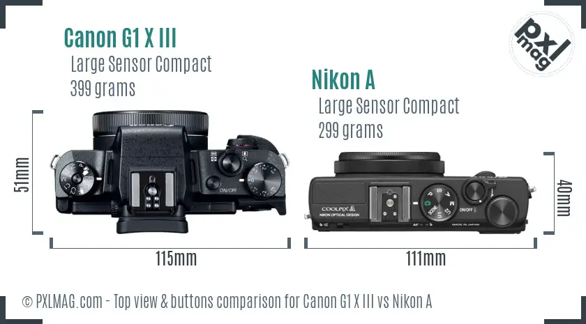 Canon G1 X III vs Nikon A top view buttons comparison