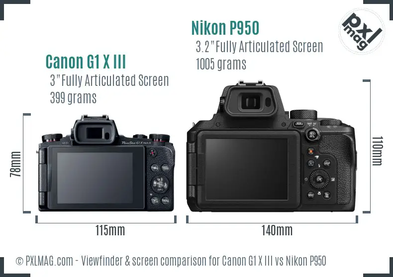 Canon G1 X III vs Nikon P950 Screen and Viewfinder comparison