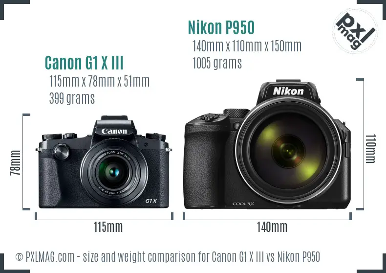 Canon G1 X III vs Nikon P950 size comparison