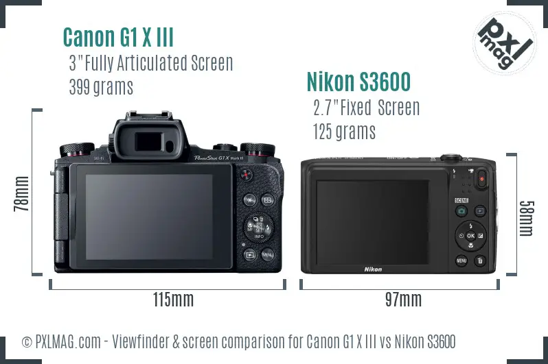 Canon G1 X III vs Nikon S3600 Screen and Viewfinder comparison