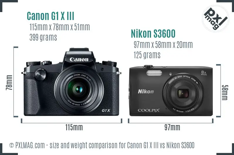 Canon G1 X III vs Nikon S3600 size comparison