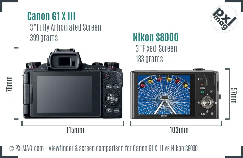 Canon G1 X III vs Nikon S8000 Screen and Viewfinder comparison