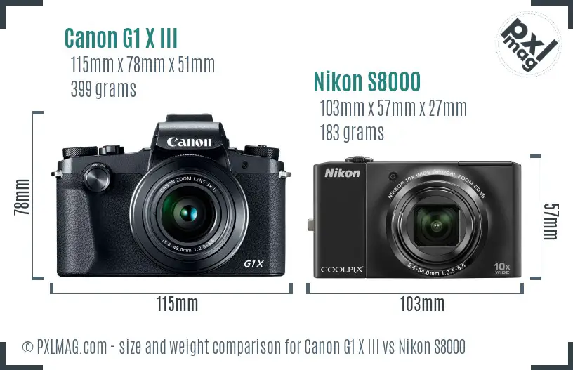 Canon G1 X III vs Nikon S8000 size comparison