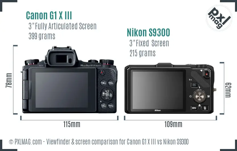 Canon G1 X III vs Nikon S9300 Screen and Viewfinder comparison