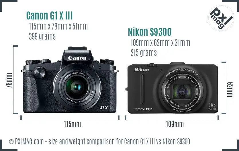 Canon G1 X III vs Nikon S9300 size comparison