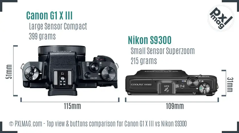 Canon G1 X III vs Nikon S9300 top view buttons comparison