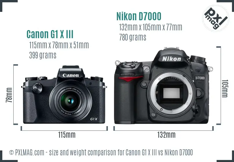Canon G1 X III vs Nikon D7000 size comparison
