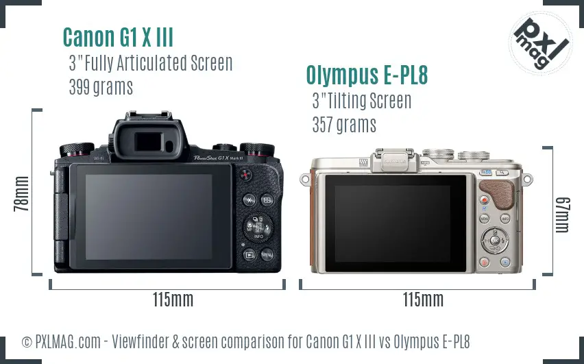 Canon G1 X III vs Olympus E-PL8 Screen and Viewfinder comparison