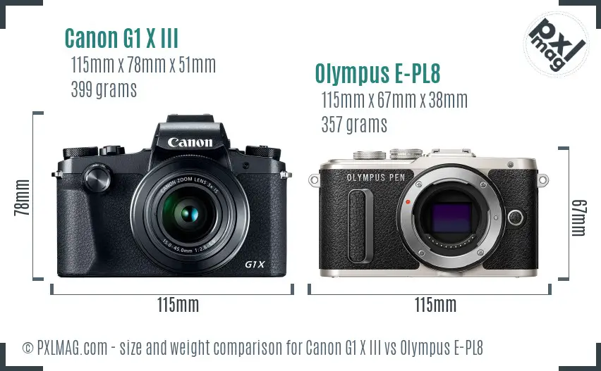 Canon G1 X III vs Olympus E-PL8 size comparison