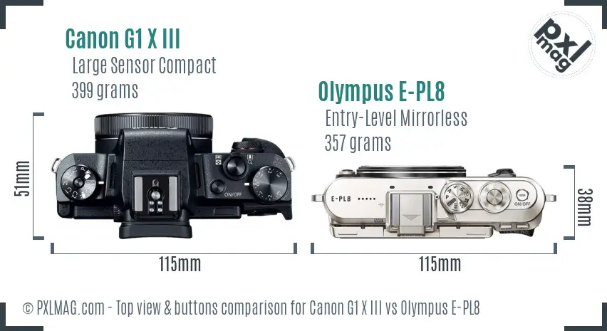 Canon G1 X III vs Olympus E-PL8 top view buttons comparison