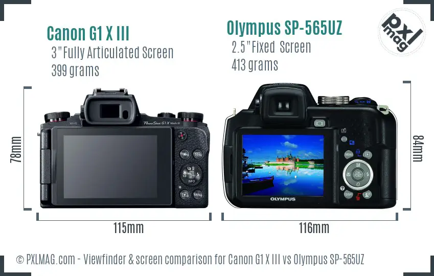Canon G1 X III vs Olympus SP-565UZ Screen and Viewfinder comparison
