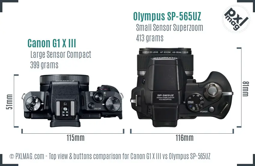 Canon G1 X III vs Olympus SP-565UZ top view buttons comparison