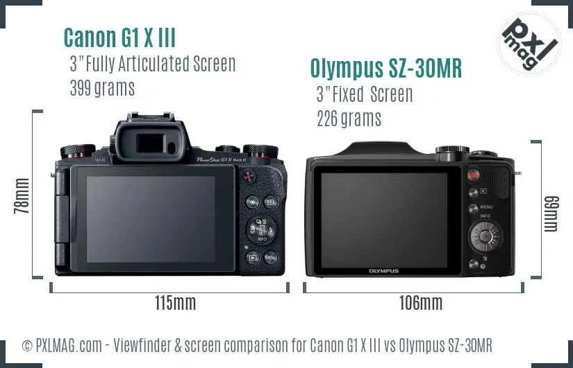 Canon G1 X III vs Olympus SZ-30MR Screen and Viewfinder comparison