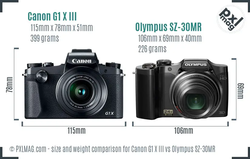 Canon G1 X III vs Olympus SZ-30MR size comparison