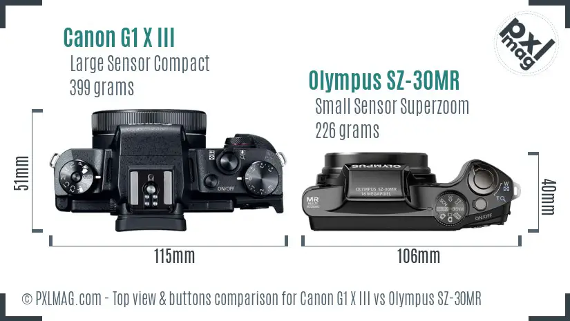 Canon G1 X III vs Olympus SZ-30MR top view buttons comparison