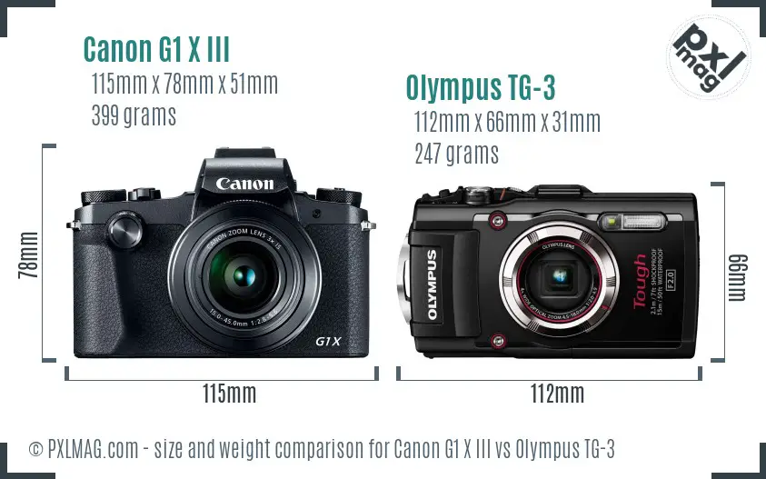 Canon G1 X III vs Olympus TG-3 size comparison