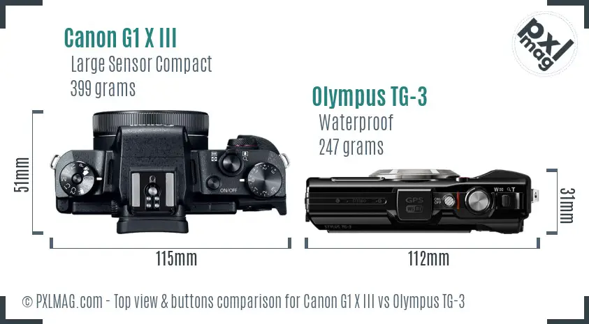 Canon G1 X III vs Olympus TG-3 top view buttons comparison