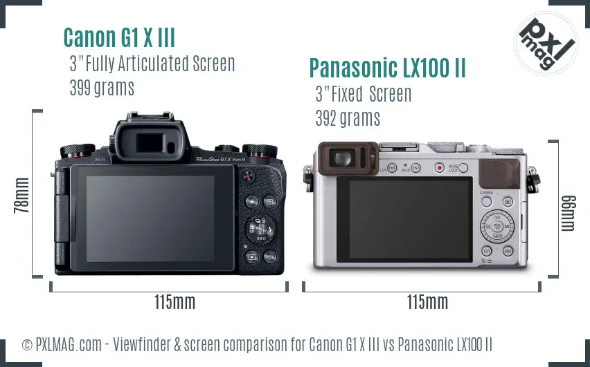 Canon G1 X III vs Panasonic LX100 II Screen and Viewfinder comparison