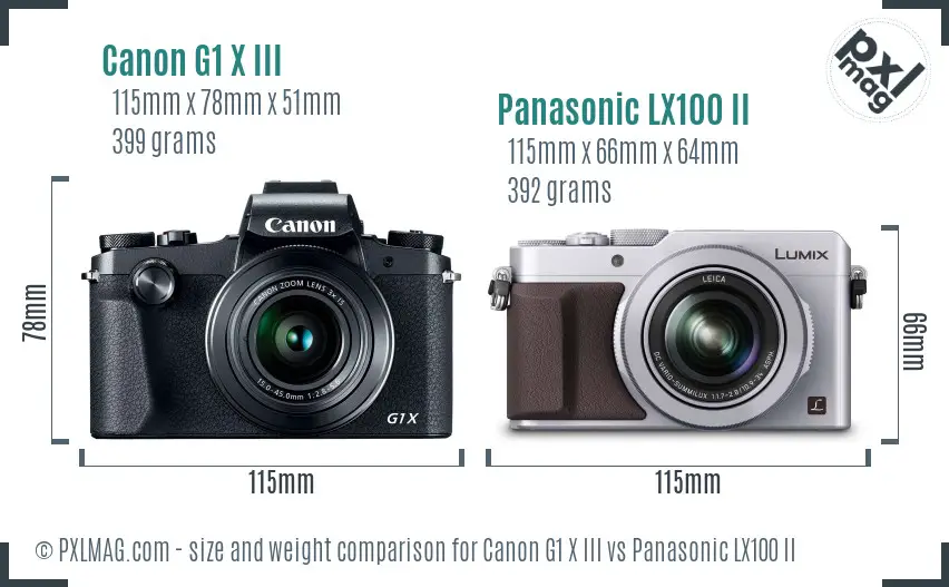 Canon G1 X III vs Panasonic LX100 II size comparison