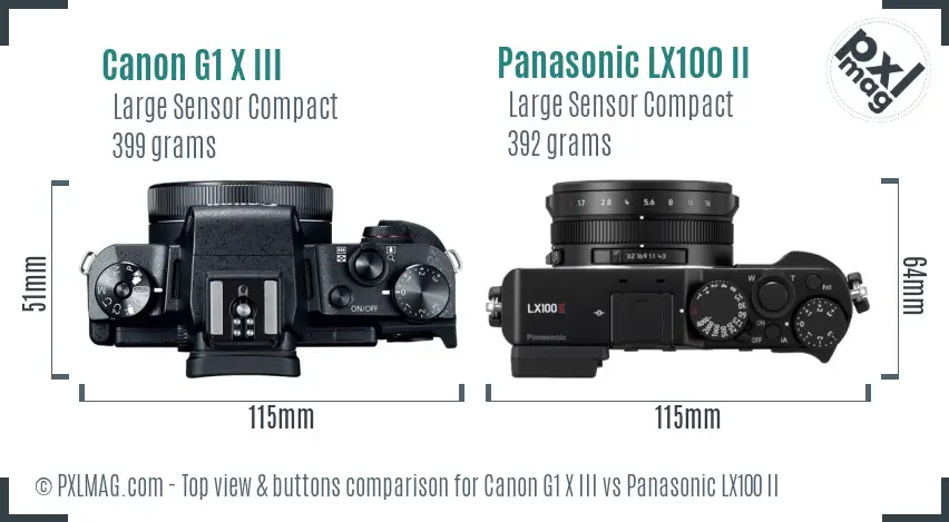 Canon G1 X III vs Panasonic LX100 II top view buttons comparison
