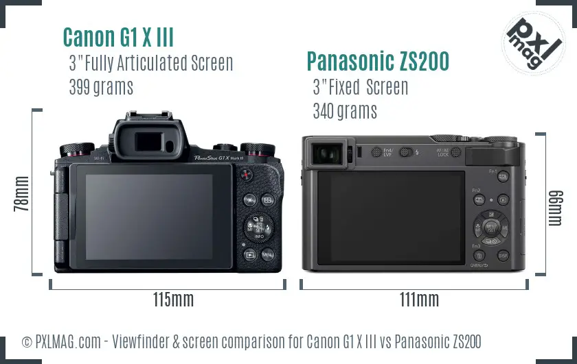 Canon G1 X III vs Panasonic ZS200 Screen and Viewfinder comparison