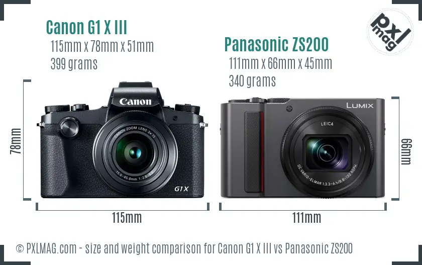 Canon G1 X III vs Panasonic ZS200 size comparison