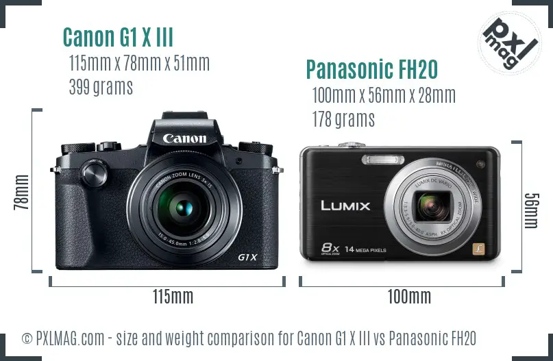 Canon G1 X III vs Panasonic FH20 size comparison