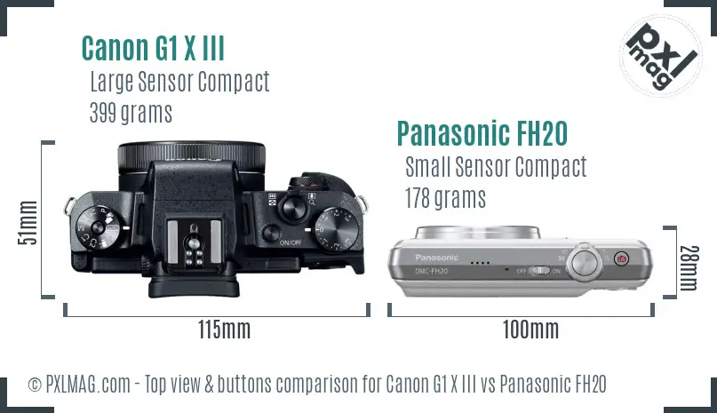 Canon G1 X III vs Panasonic FH20 top view buttons comparison