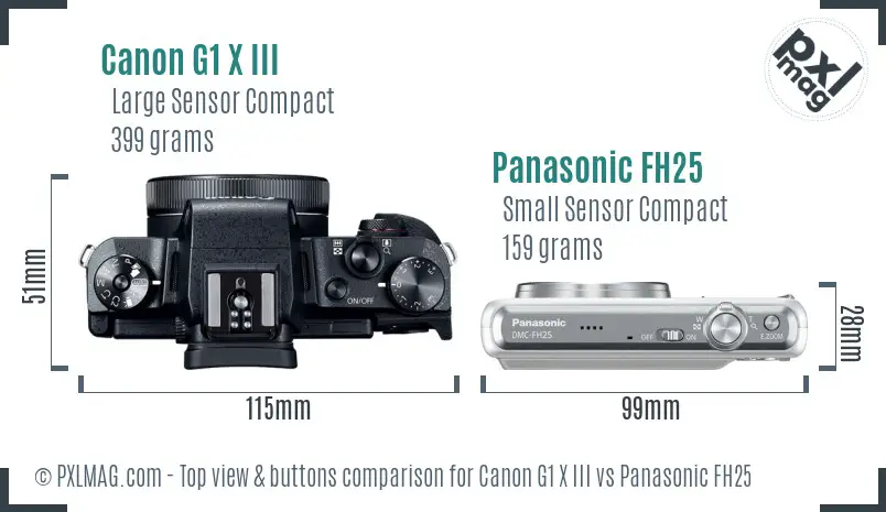 Canon G1 X III vs Panasonic FH25 top view buttons comparison