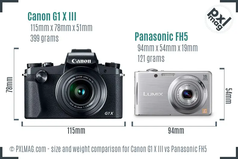 Canon G1 X III vs Panasonic FH5 size comparison