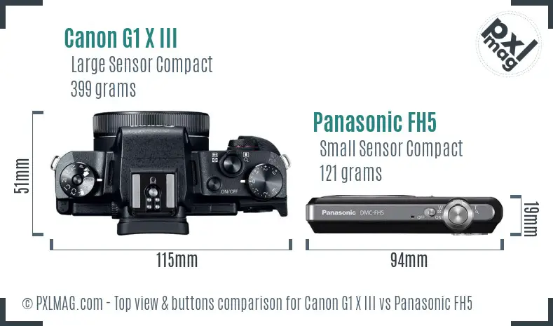 Canon G1 X III vs Panasonic FH5 top view buttons comparison