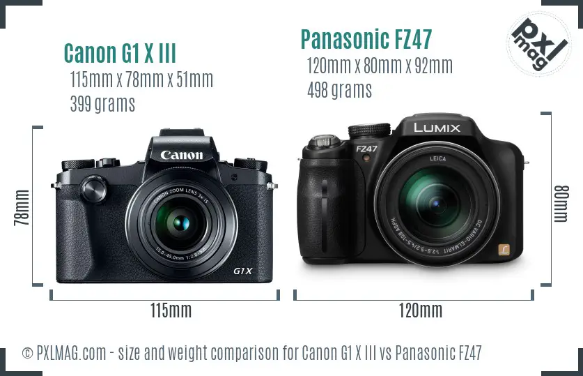 Canon G1 X III vs Panasonic FZ47 size comparison