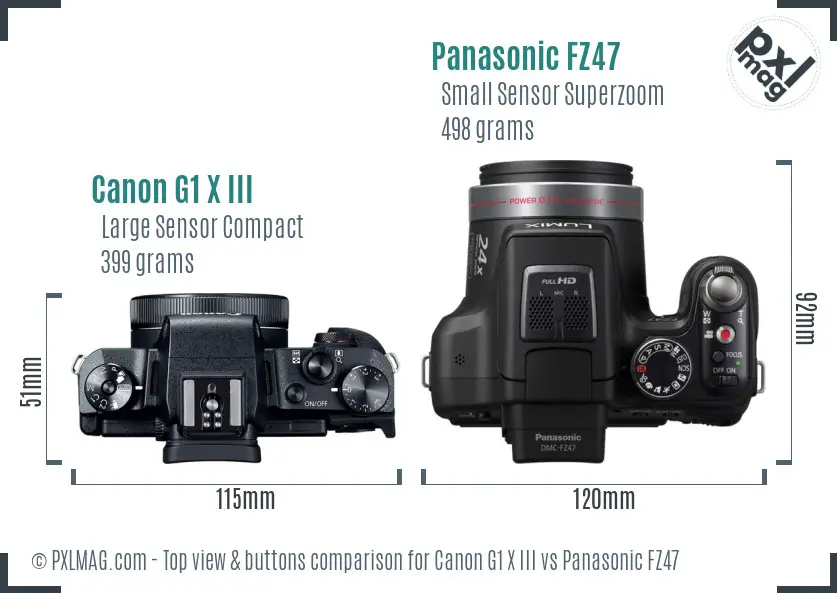 Canon G1 X III vs Panasonic FZ47 top view buttons comparison