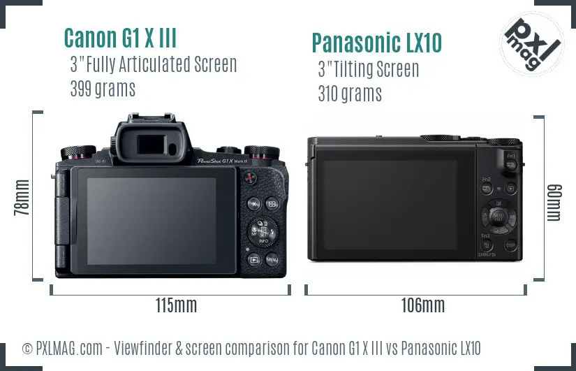 Canon G1 X III vs Panasonic LX10 Screen and Viewfinder comparison