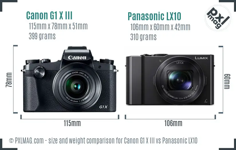 Canon G1 X III vs Panasonic LX10 size comparison