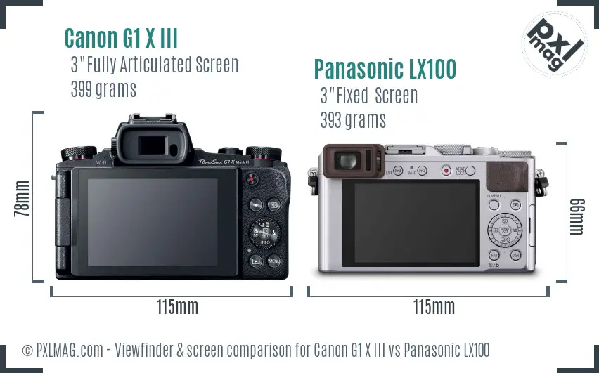 Canon G1 X III vs Panasonic LX100 Screen and Viewfinder comparison
