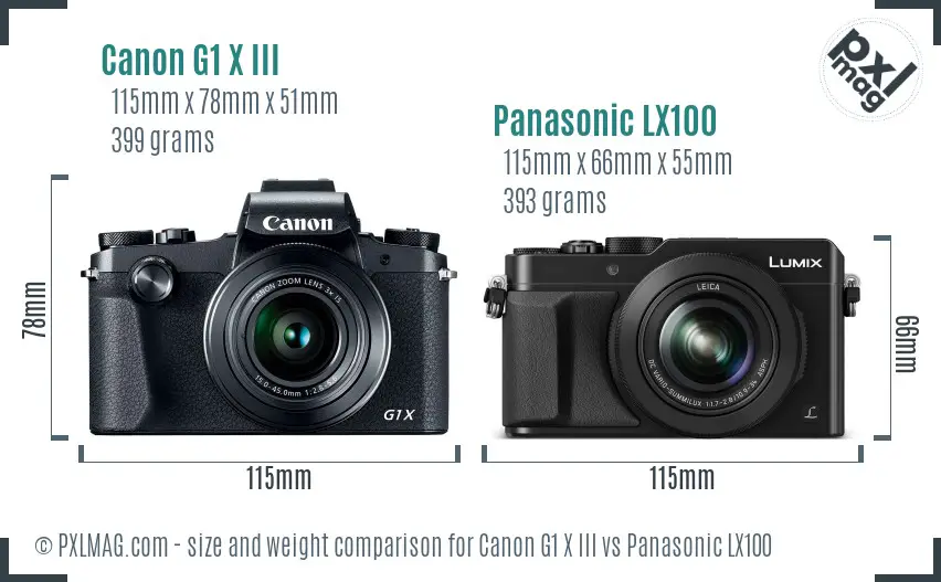 Canon G1 X III vs Panasonic LX100 size comparison
