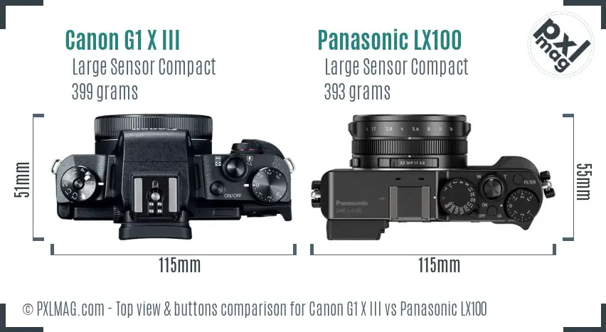 Canon G1 X III vs Panasonic LX100 top view buttons comparison