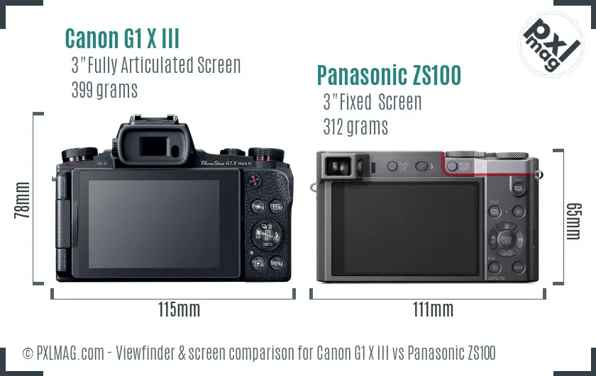 Canon G1 X III vs Panasonic ZS100 Screen and Viewfinder comparison
