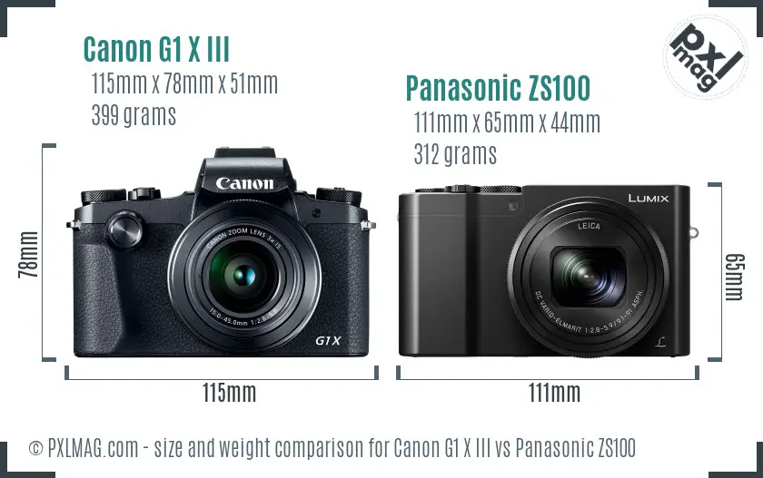 Canon G1 X III vs Panasonic ZS100 size comparison