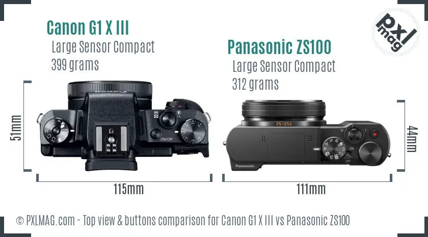 Canon G1 X III vs Panasonic ZS100 top view buttons comparison