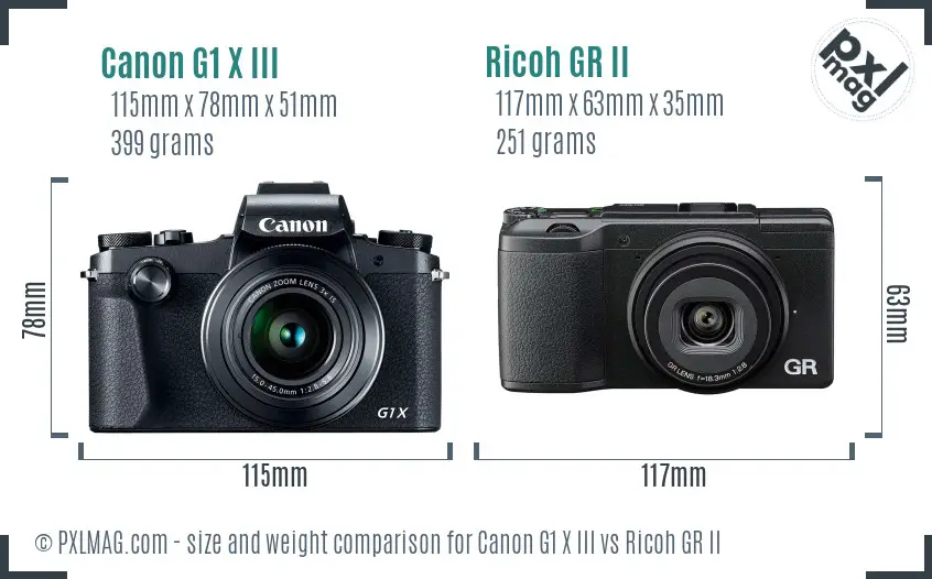 Canon G1 X III vs Ricoh GR II size comparison
