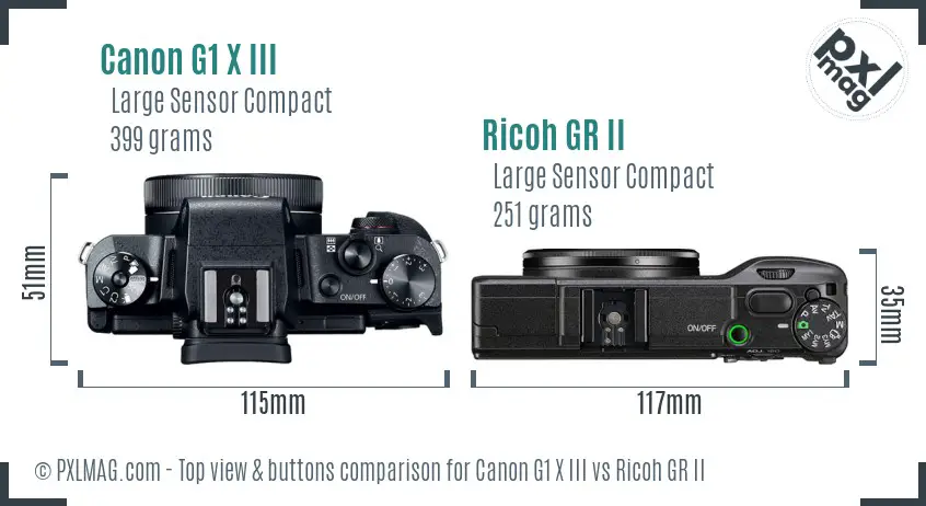 Canon G1 X III vs Ricoh GR II top view buttons comparison