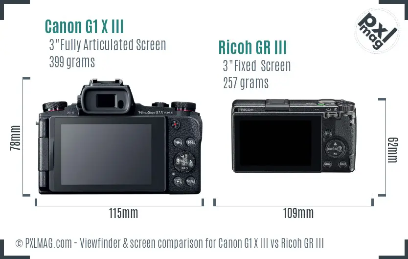 Canon G1 X III vs Ricoh GR III Screen and Viewfinder comparison